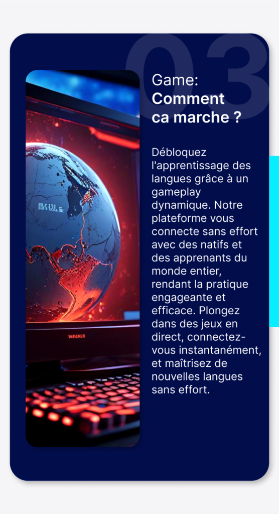 Débloquez l'apprentissage des langues grâce à un gameplay dynamique. Notre plateforme vous connecte sans effort avec des natifs et des apprenants du monde entier, rendant la pratique engageante et efficace. Plongez dans des jeux en direct, connectez-vous instantanément, et maîtrisez de nouvelles langues sans effort.