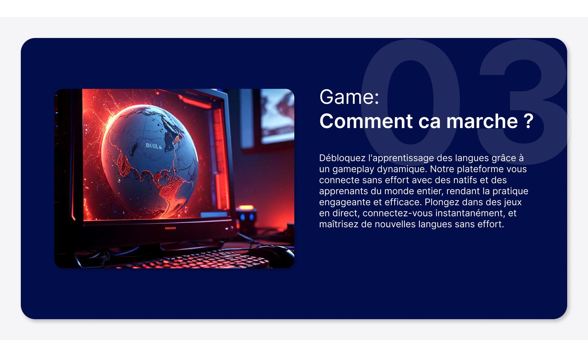 game comment ca marche Débloquez l'apprentissage des langues grâce à un gameplay dynamique. Notre plateforme vous connecte sans effort avec des natifs et des apprenants du monde entier, rendant la pratique engageante et efficace. Plongez dans des jeux en direct, connectez-vous instantanément, et maîtrisez de nouvelles langues sans effort.